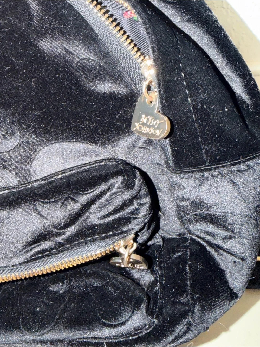 Betsey Johnson Black Velvet Mini Backpack with Gold Hardware